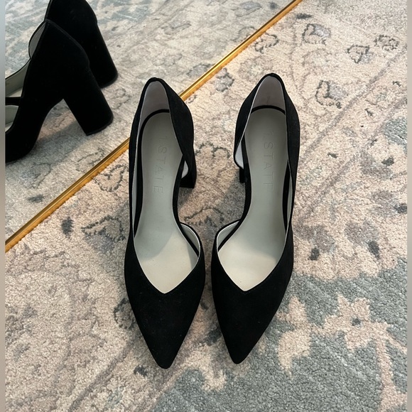 1. State Shoes - Black Suede Pumps Mid Block Heel